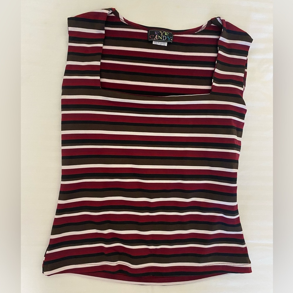 Vintage Eye Candy Tank Top. Size Medium, Maroon, Black, Brown and White